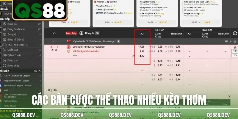 Các bàn cược thể thao nhiều kèo thơm